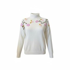 Staccato Floral Embroidered Mock Neck Sweater Romantic Cottagecore Small
